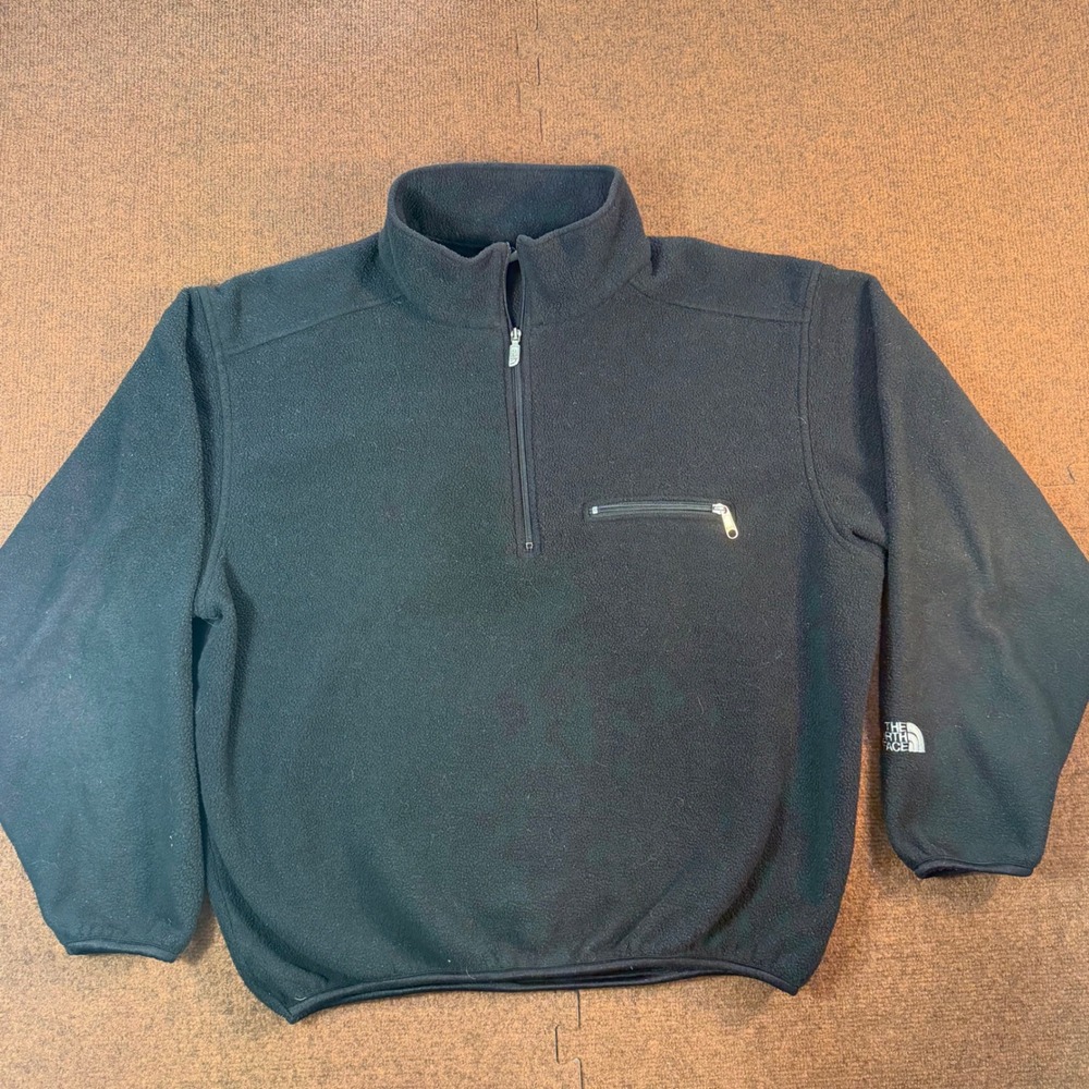 A+ The North Face Fleece Pullover Mens XL Black 1/4 Zip Made in USA Vintage R672